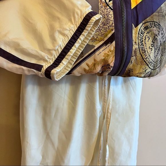 Vintage East West 100% Silk Printed Jogger Set Jacket Drawstring Pants Size L - Picture 8 of 15